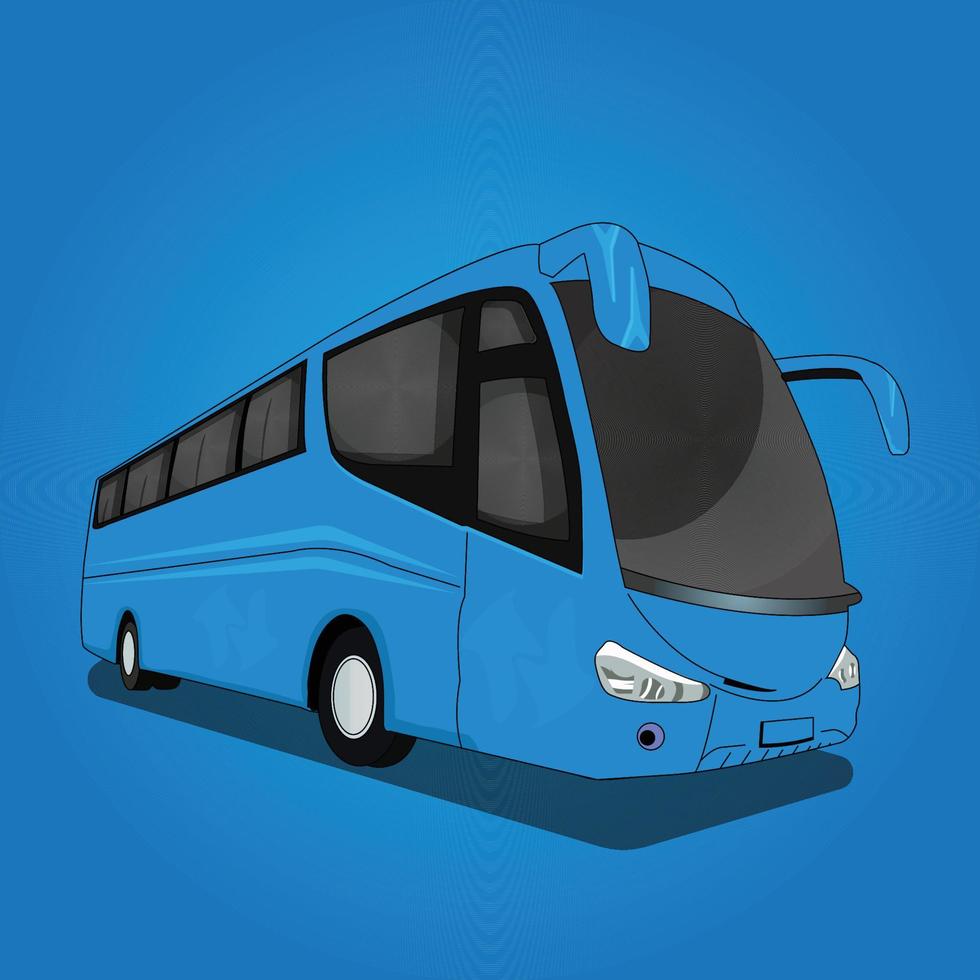 A blue cartoon bus with a blue background.