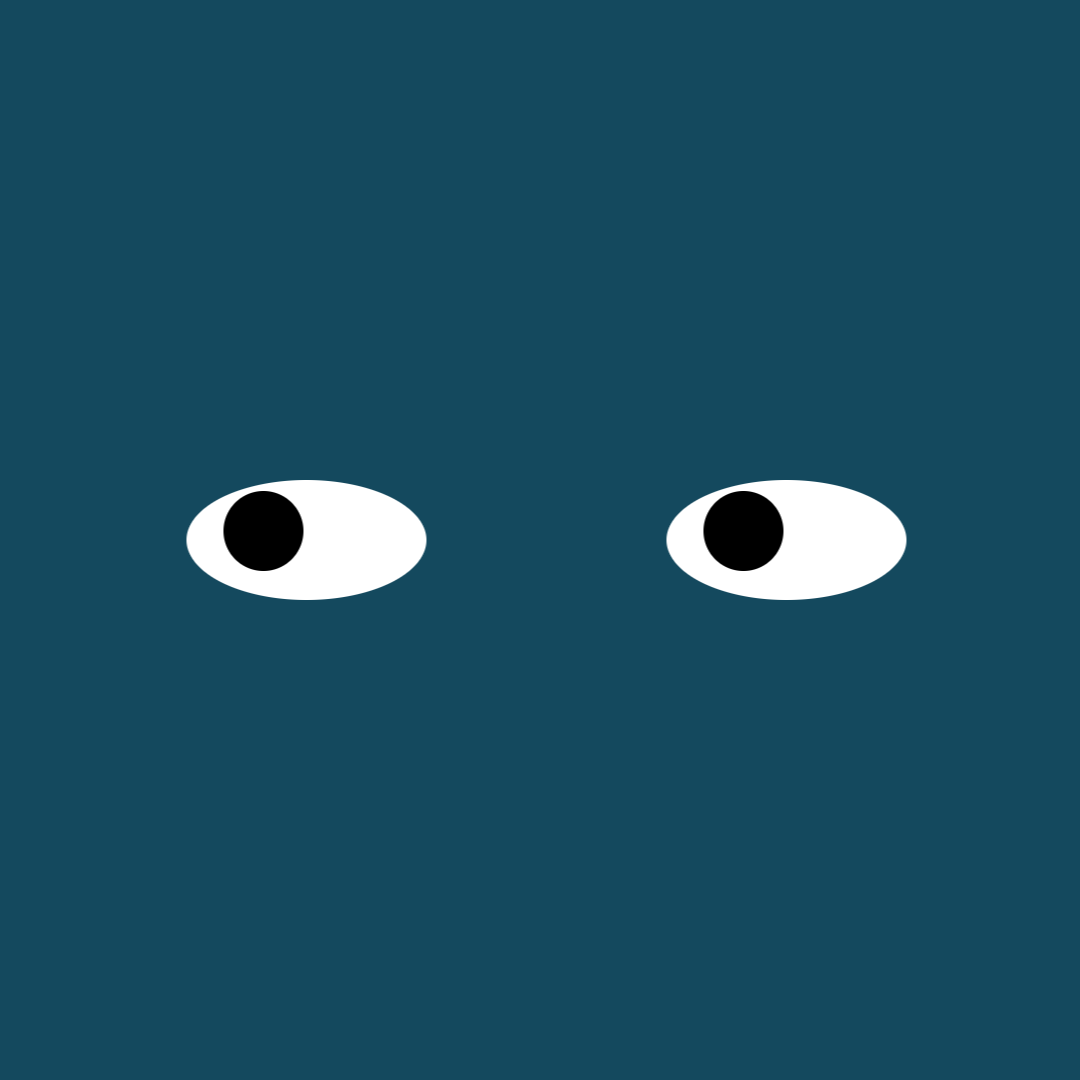 Two cartoon eyes with a blueish green background.